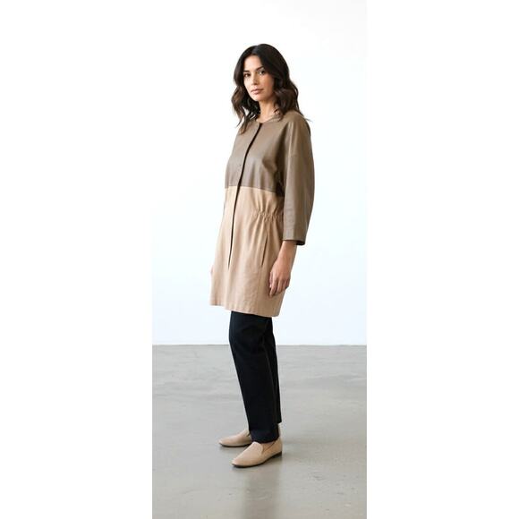 Fabiana Filippi Italy Leather Suede Coat Jacket Size S Taupe Beige Drawstring - Picture 3 of 4